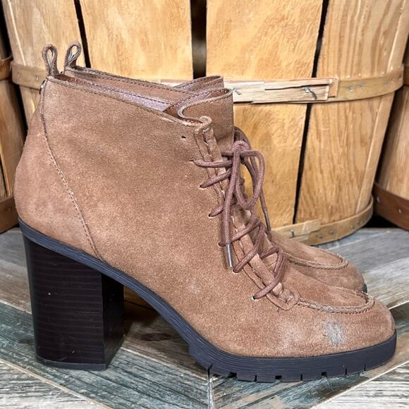 Circus by Sam Edelman Denver Bootie Tan Suede Lace Up Ankle Boots Women Size 8.5 - Picture 1 of 11